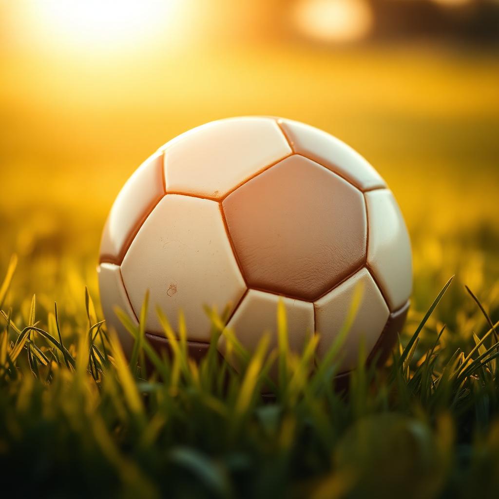 A classic round football resting on green grass